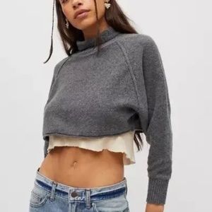 UO Kyla Cropped Turtleneck Sweater in Dark Grey